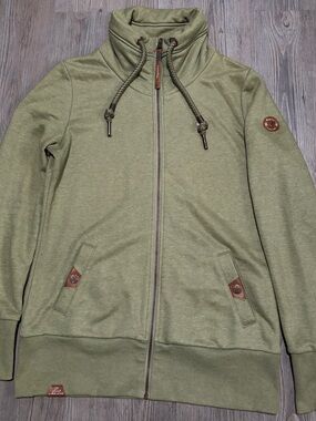 Ragwear Women's Olive Green Zip-Up Active Wear Jacket with High Neck -size XL